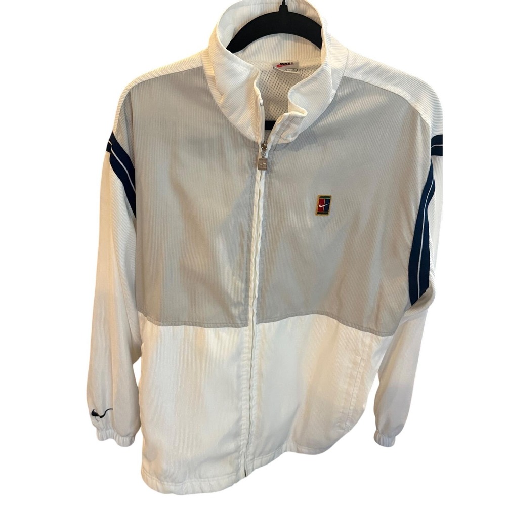 Vintage 90s Nike Court Tennis Tracksuit White Grey Shield Logo Set M/L Thailand